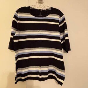 NWT Women's Premise Black/Peri Striped Rayon Short Sleeve Sweater XL